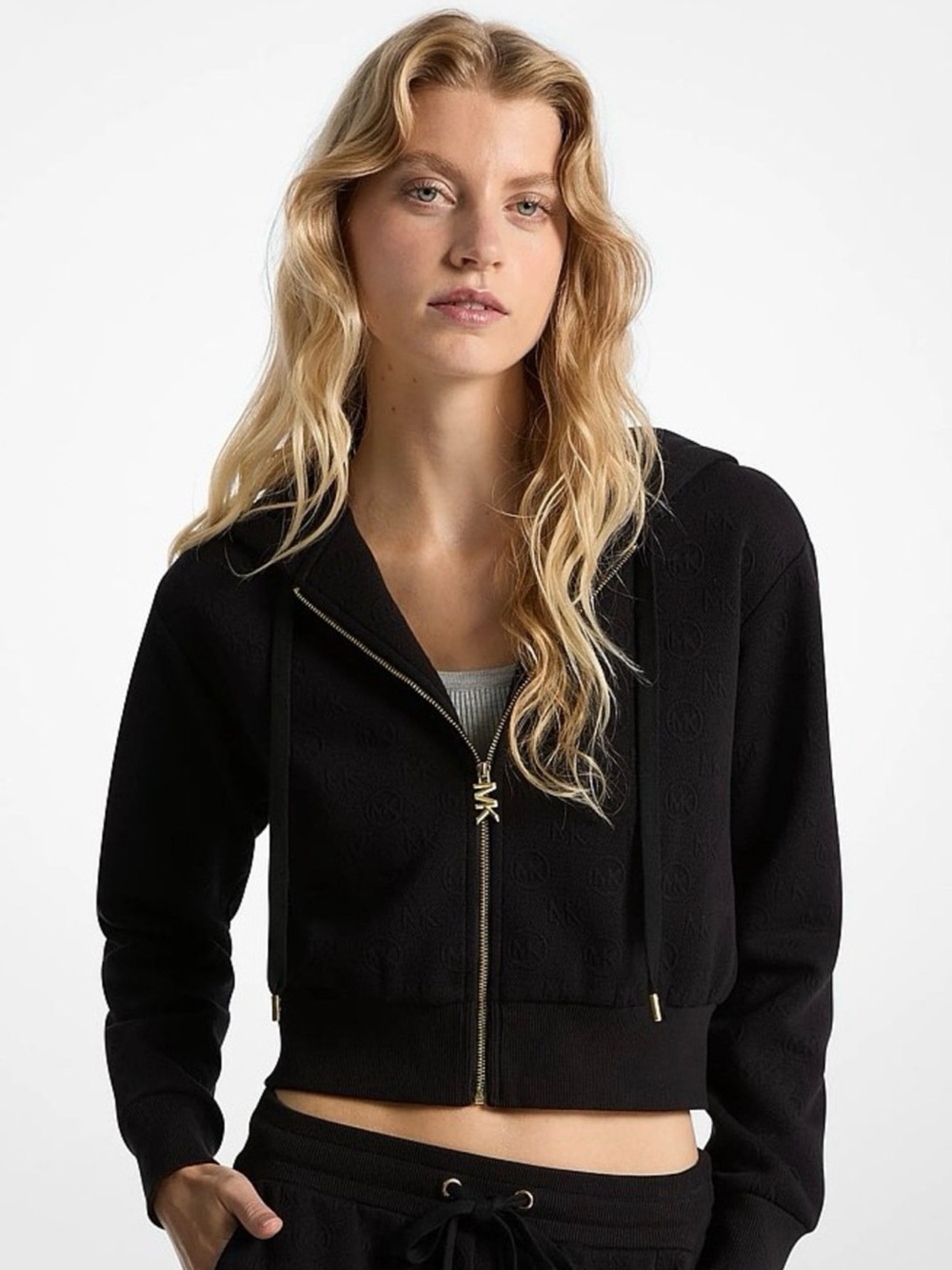 NWT Michael Kors Jacquard Charm Jacquard Cropped Zip-Up Jacket